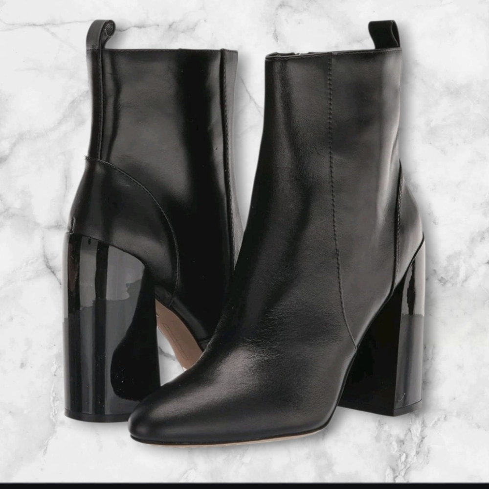 Vince Camuto Womens Enverna leather Upper Black Block Heeled Boots (SIZE: 8)